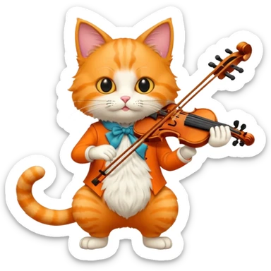 cat play violin, long full body sticker