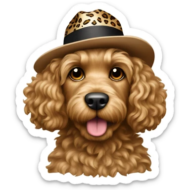 cockapoo dog, leopard Panama hat sticker