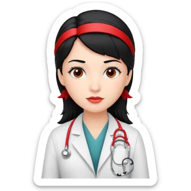 doctor with black hair and red hairclips  sticker