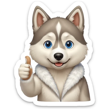 A husky dog with blue eyes doing a thumbs up sticker
