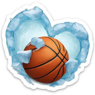 Heart shaped basketball with ice around it sticker