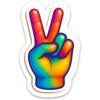 retro sticker art of a peace sign hand gesture, bright colors, no border, transparent background sticker