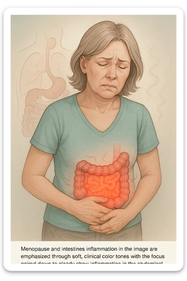 Donna in menopausa con intestino infiammato evidente sticker