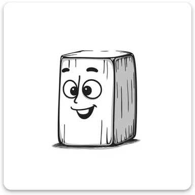 A hand-drawn wooden letter D block with a silly cute expression sticker