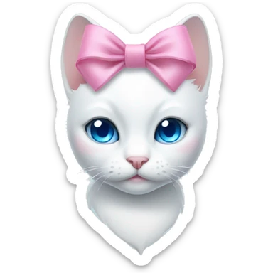 white cat with a pink bow and blue eyes sticker