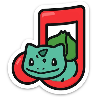 Bulbasaur as a Rednote app emoji, glossy red, Bulbasaur's face and bulb, subtle shadow, app icon style, no music note sticker