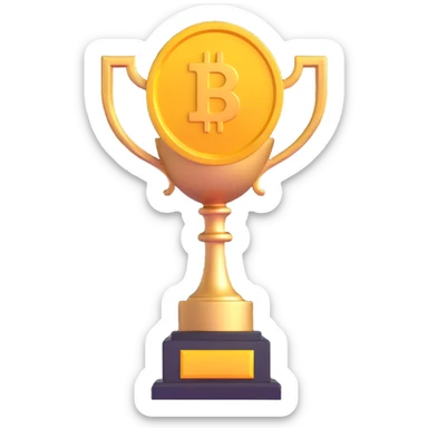 trophy with a crypto coin emblem, symbolizing success in crypto trading, 3D emoji style sticker