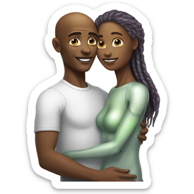 alien woman hugs white man sticker