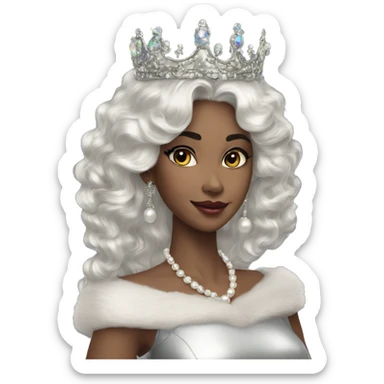 Regal pretty lady crown vintage with long iridescent black and silver hair wavy black hair pearl crown iridescent sticker