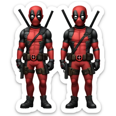 Cute deadpool character full body with pistols sticker