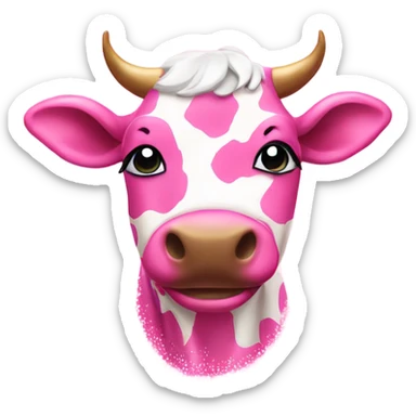 Pink spotted cow with glitter  sticker