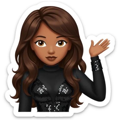 Tiffany Pollard with long brown hair, black sequin outfit sticker