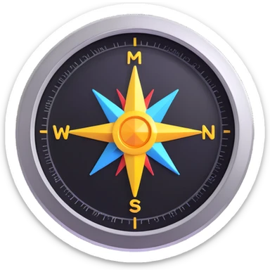 realistic compass, 3D emoji style, shiny metal, glass cover, modern design, like the official compass emoji sticker