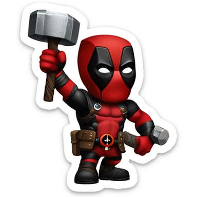 Deadpool with thors hammer sticker