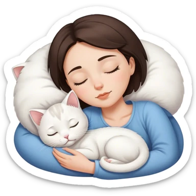 White kitty sleeping on brunette white girl short hair  sticker