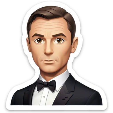 Cinematic Realistic James Bond Pop Culture Emoji, depicted with suave sophistication and dynamic action rendered with crisp details and cinematic lighting that capture his legendary cool. sticker
