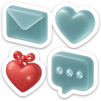 Add extra glitter accents to the tiny red heart with a bow, pastel red enamel, sparkling gems, soft glowing effect in matte glass style. sticker