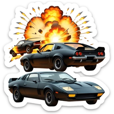 Photorealistic Icon for Action Movies: Dynamic collage of iconic action movie scenes featuring explosions, fast cars, combat, and weapons. Include silhouettes of famous action heroes, dramatic lighting, and a sense of high-octane energy. Transparent background. sticker
