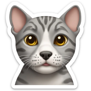 Gray tabby cat with a pitbull blue nose  sticker