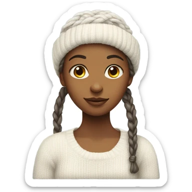 A girl with a knot hat and a knot white sweater  sticker