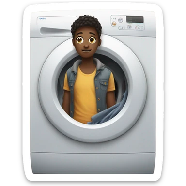 a teenager with a washing machine sticker
