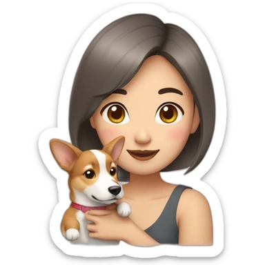 asian short hair girl with corgi sticker