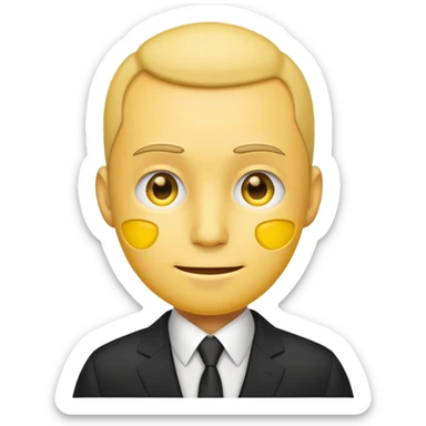 A guy in a suit, except his head is a yellow emoticon sticker
