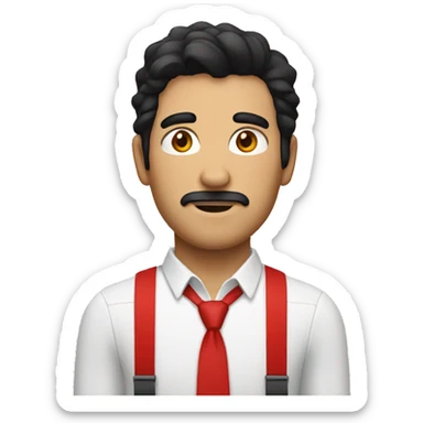  man with black hair and red suspenders  sticker