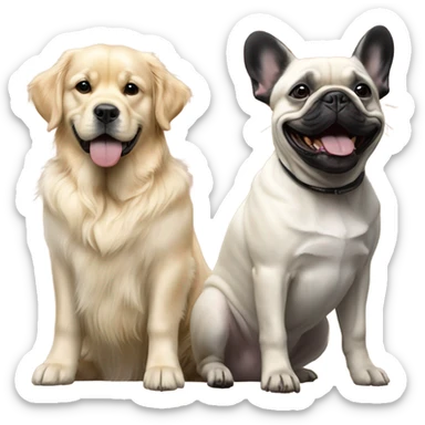 English cream golden retriever and a black french bulldog as best friends sticker