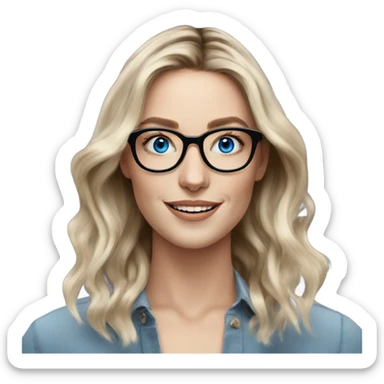 Shoulder length Balayage pale model lady with glasses and blue eyes happy  sticker