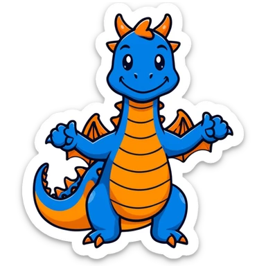 Humanoid blue dragon, smiling with a thumbs up sticker
