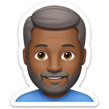 A middle-aged man with a medium black and gray beard, short dark hair cut to the scalp on the sides and combed back on top, blue eyes, smiling, dark skin tone sticker