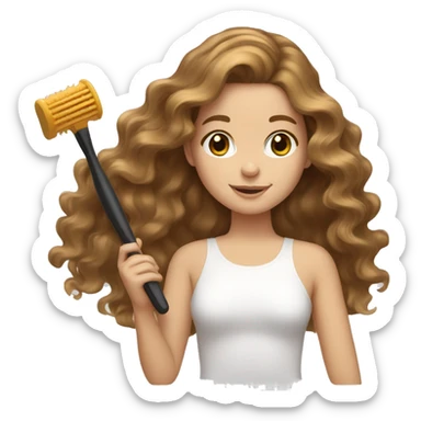 White girl with honey brown wavy hair brushing her hair sticker