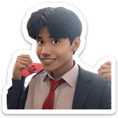 smiling boy in red necktie sticker