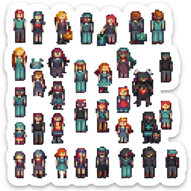 a group of young people, pixel art style sticker