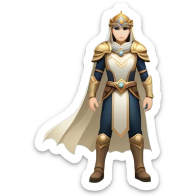 An icon featuring a hero with a closed visor, standing in a majestic, mystical landscape, inspired by RPGs like Elden Ring. The design includes a stunning, ethereal background with towering castles and distant mountains, symbolizing the adventure and mystery. Transparent background sticker