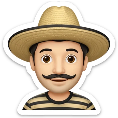 A happy fair skinned Colombian man with minimal facial hair wearing a black and beige stripped Colombian sombrero sticker