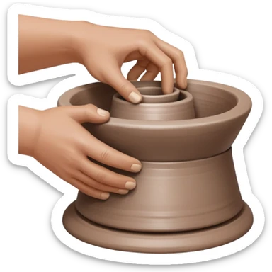 thumb pressing side of clay down onto a silver pottery wheel, thumb at the bottom of the clay, pottery gesture sticker