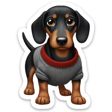 Black & tan sausage dog wearing jumper  sticker