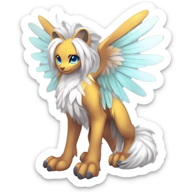 Anthro Sona Cool Edgy Cute Legendary Colorful Shy Winged Shiny Fakemon-Fantasy-Creature With Long Hair-Mane Full Body Detailed High Quality sticker