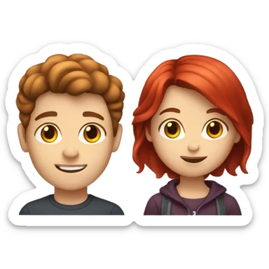 Brown hair boy and red hair girl sticker