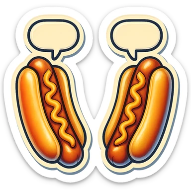 two hotdogs facing each other, each with a speech bubble, vibrant and playful, suitable for emoji or sticker use sticker