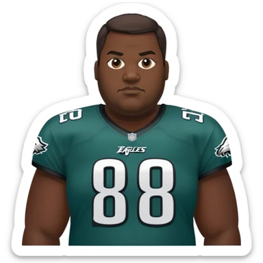 Cartoon portrait of a large man with a dark complexion and a Philadelphia Eagles jersey sticker