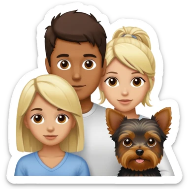 tan skin dark brown hair boy, with blonde girl and yorkie sticker