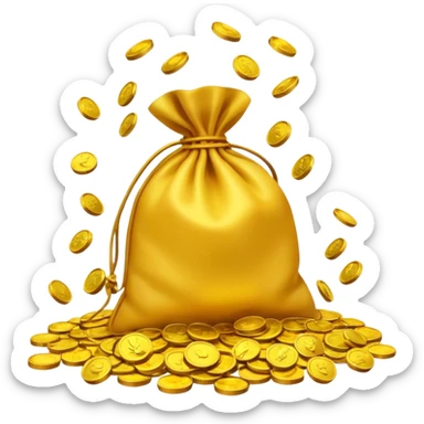 I would like a small pouch of gold coins that opens and the coins get splattered viollently meaning they splatters/scatters/falls on a 2d surface aggresively sticker