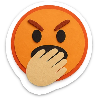 angry face with hand over mouth, layered paper effect, paper craft style sticker