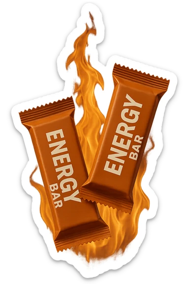 due barrette energetiche confezionate fluttuano in aria insieme ad una fiamma iperrealistici sticker