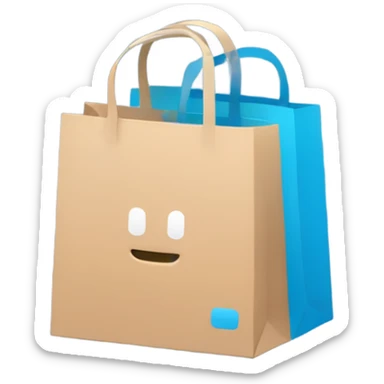 Create a minimalist logo merging a chat bubble and shopping bag in a blue color palette. Focus on clean, modern design, symbolizing communication and commerce. Keep it versatile and recognizable for digital and print use. sticker