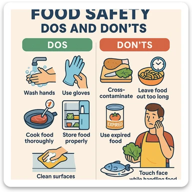 make a detail poster with title of "food safety dos and dont" sticker
