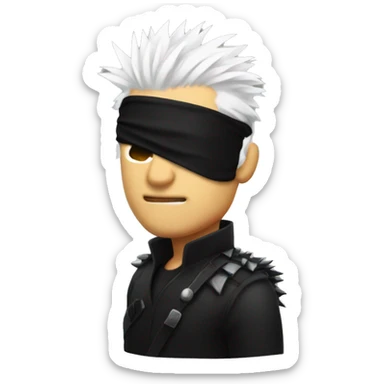 spiky white hair and a black blindfold sticker